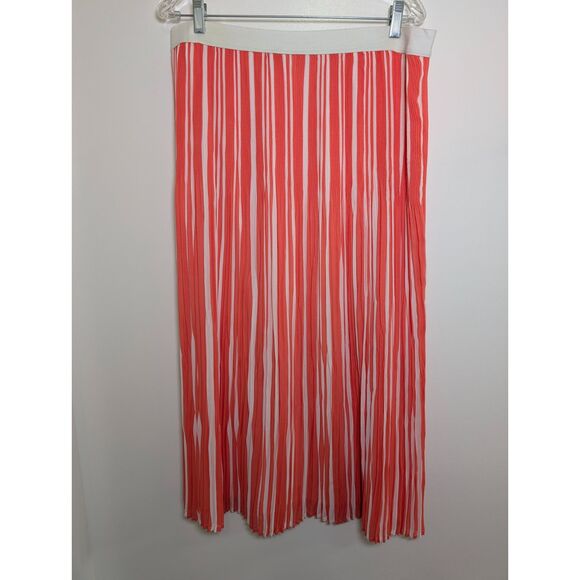 Kim Rogers Striped Maxi Skirt Orange White Pleated Coastal Resort Wear Medium M - Picture 3 of 12